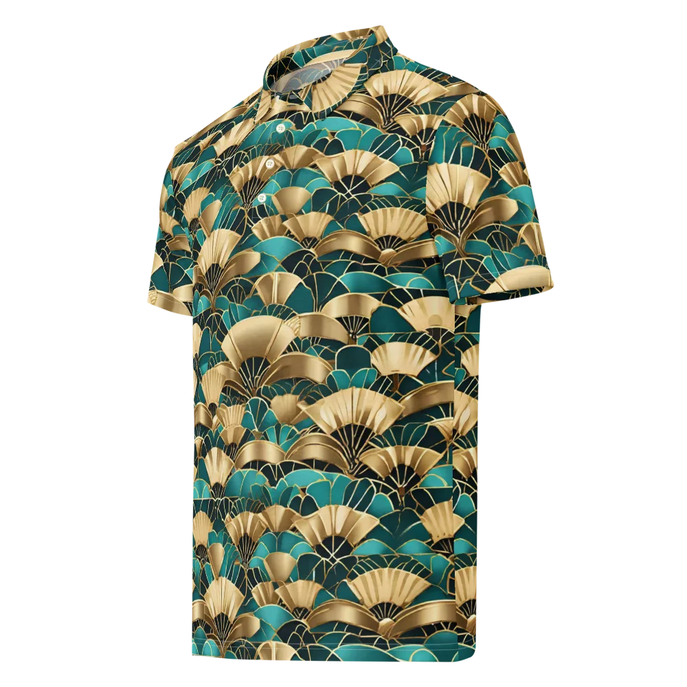 Gilded Fans on Men's Slim Fit Polo Shirt — Left Front