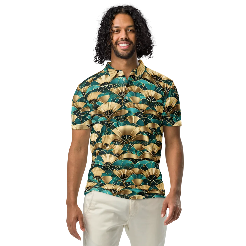 Gilded Fans on Men's Slim Fit Polo Shirt — Front