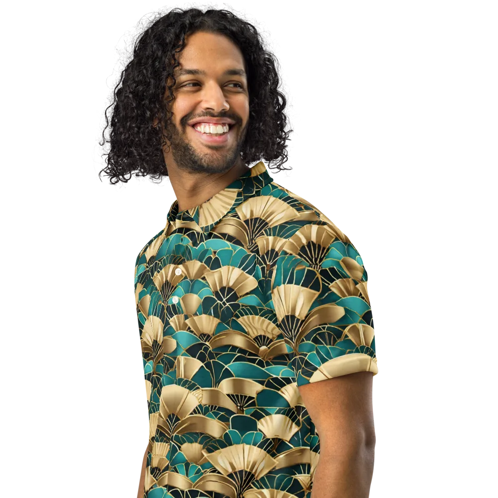 Gilded Fans on Men's Slim Fit Polo Shirt — Left Front