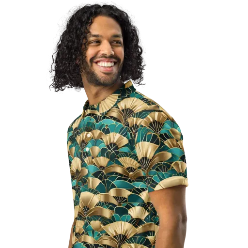 Gilded Fans on a Men's Slim Fit Polo Shirt