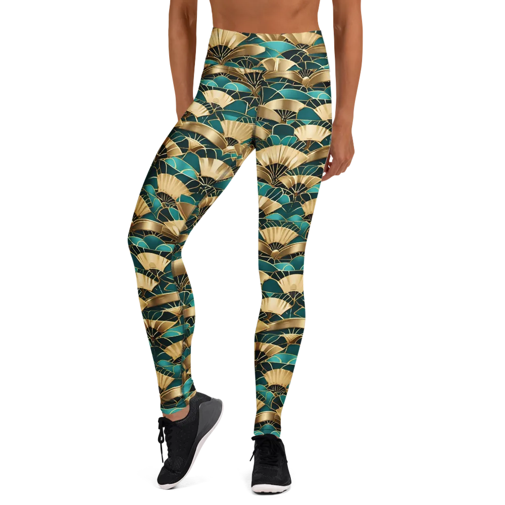 Gilded Fans on Yoga Leggings — Front