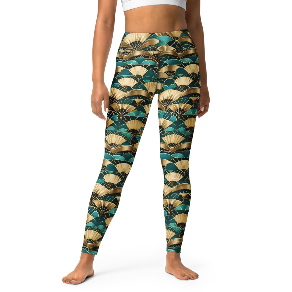 Gilded Fans on Yoga Leggings — Front