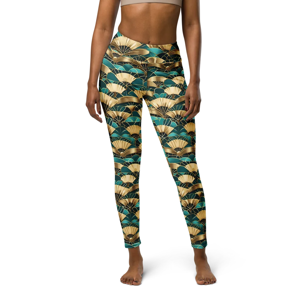 Gilded Fans on Yoga Leggings — Front