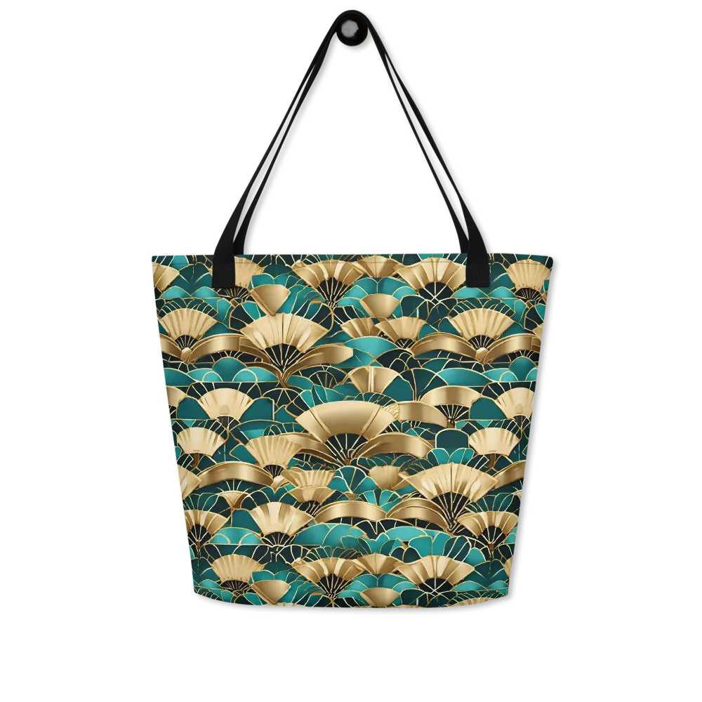 Gilded Fans on Large Tote Bag W/ Pocket — Front