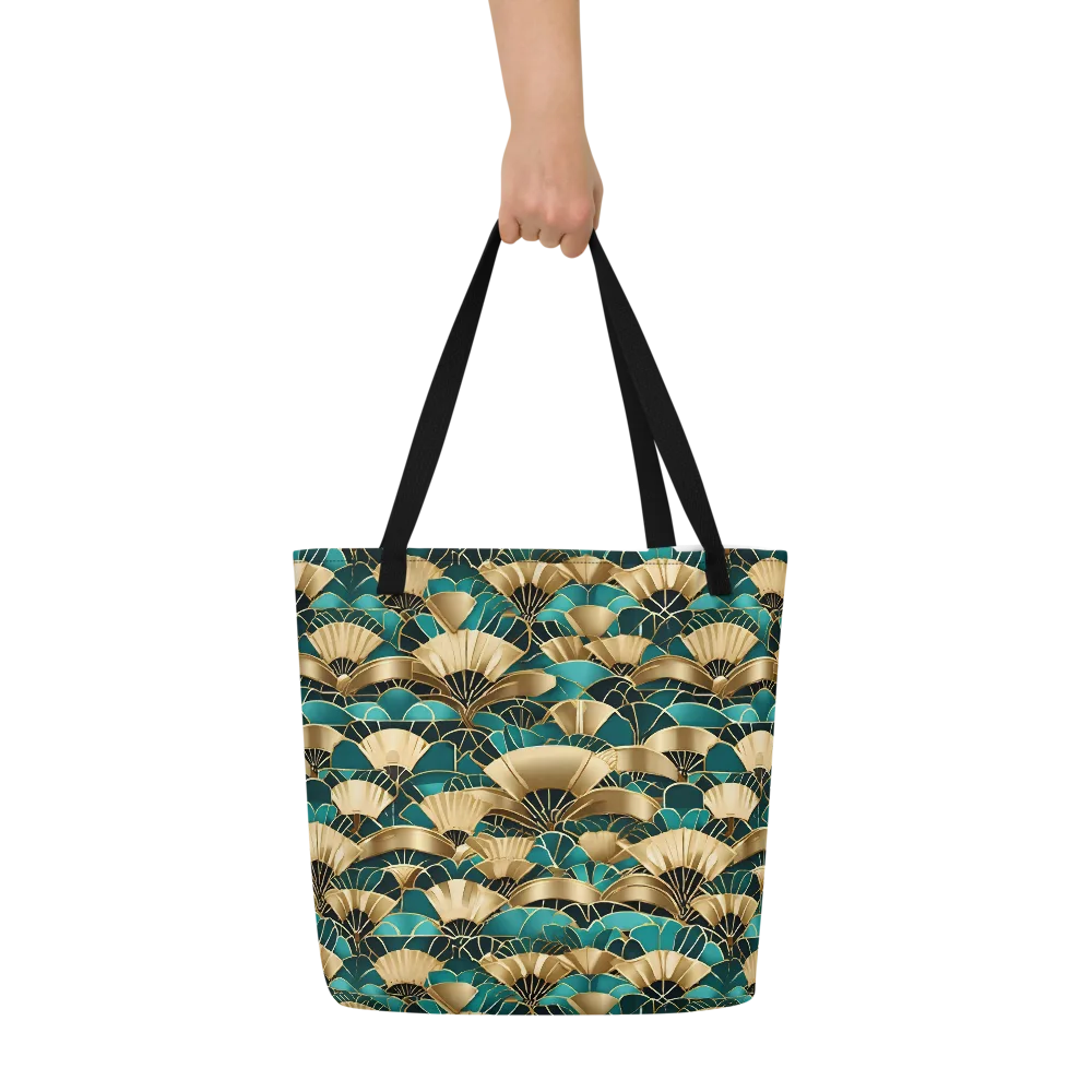 Gilded Fans on Large Tote Bag W/ Pocket — Front