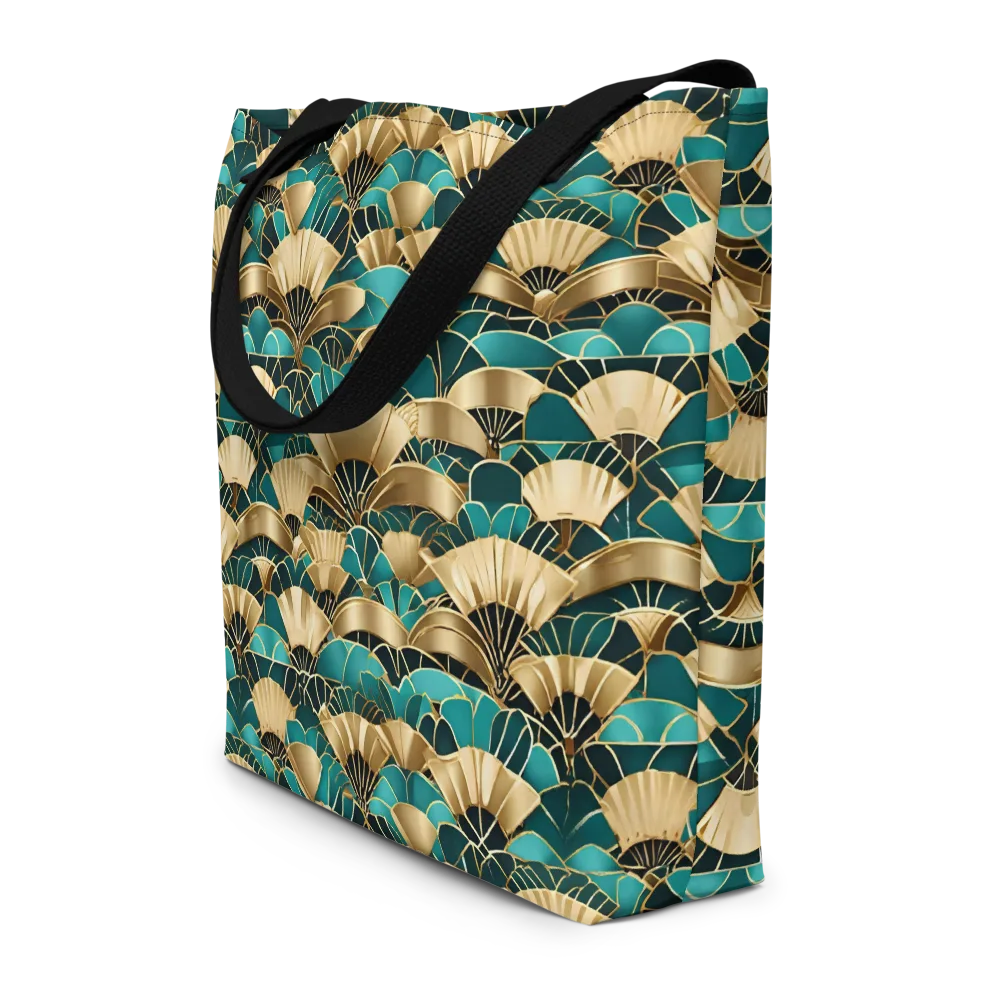 Gilded Fans on Large Tote Bag W/ Pocket — Front