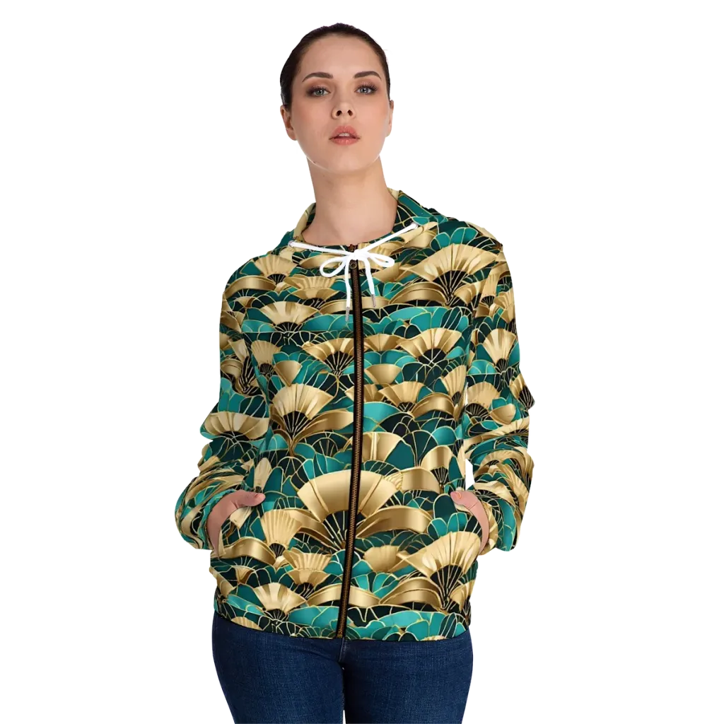 Gilded Fans on Women's Full-Zip Hoodie — Front On Person