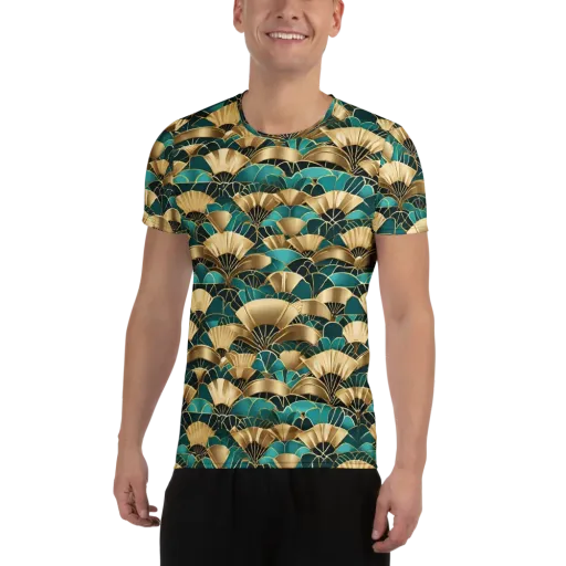 Gilded Fans on a Men's Athletic T-Shirt