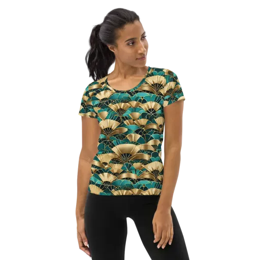 Gilded Fans on a Women's Athletic T-Shirt