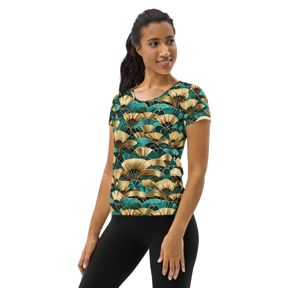 Gilded Fans on Women's Athletic T-Shirt — Left