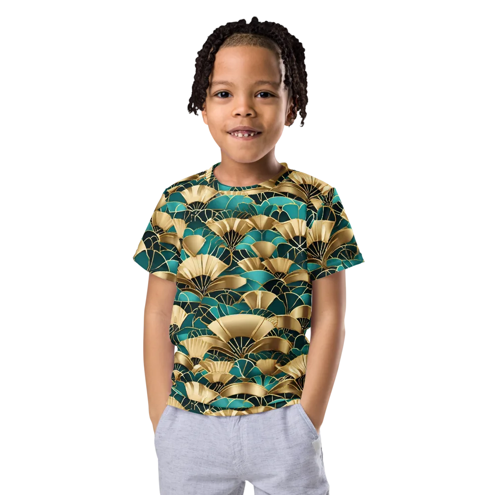 Gilded Fans on Kids Crew Neck T-Shirt — Front