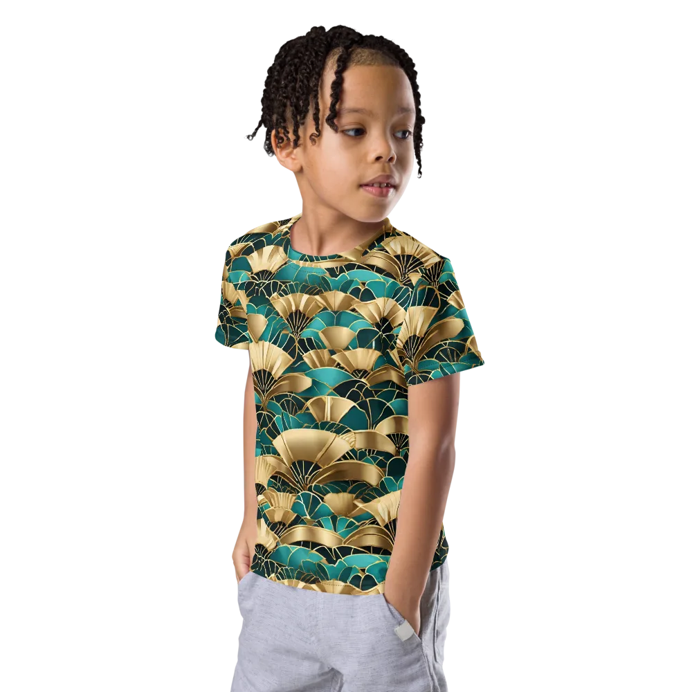 Gilded Fans on Kids Crew Neck T-Shirt — Left Front