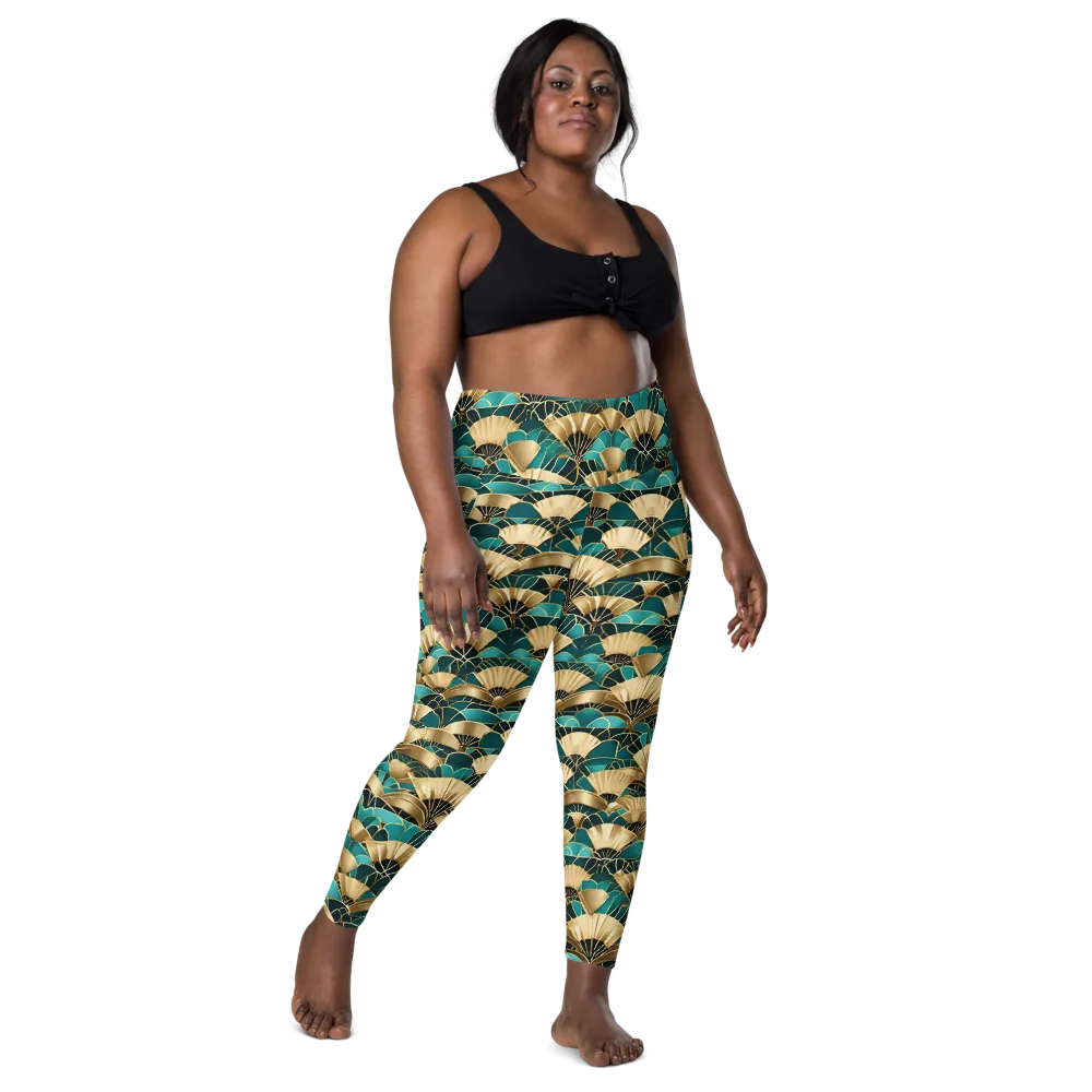 Gilded Fans on Leggings with Pockets — Front