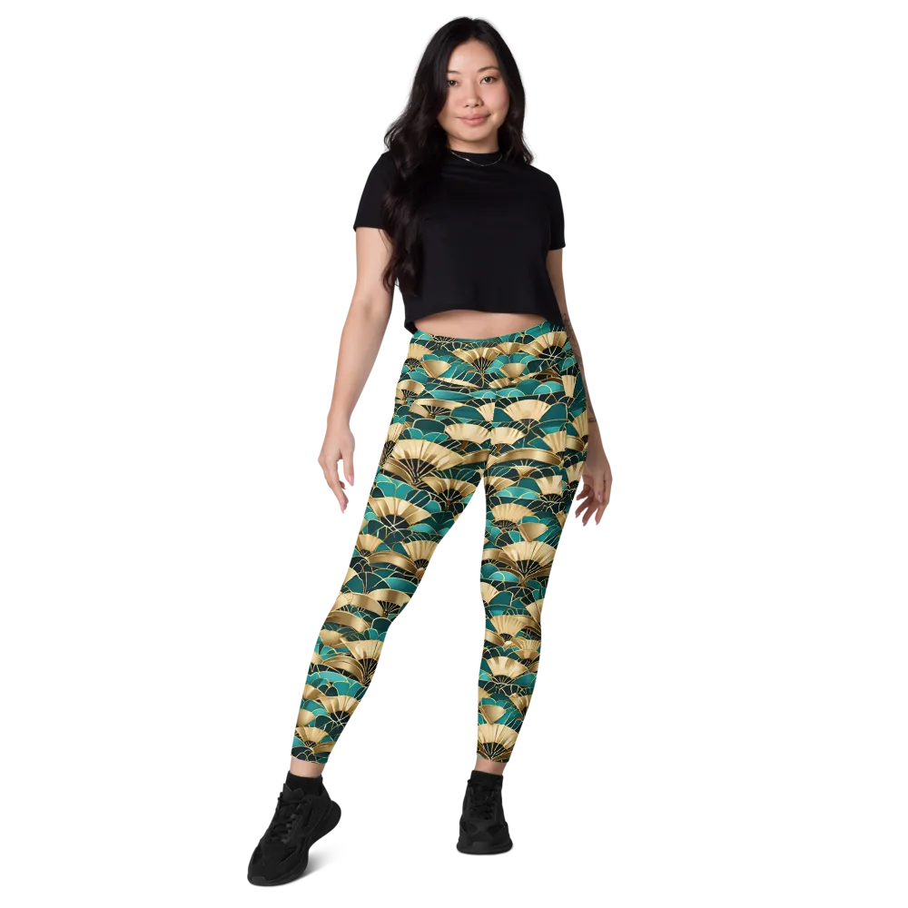 Gilded Fans on Leggings with Pockets — Front