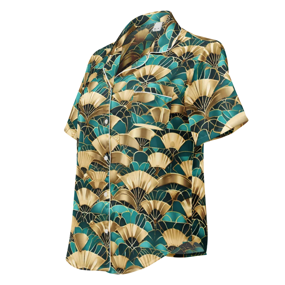 Gilded Fans on Women's Short Sleeve Pajama Top — Left Front