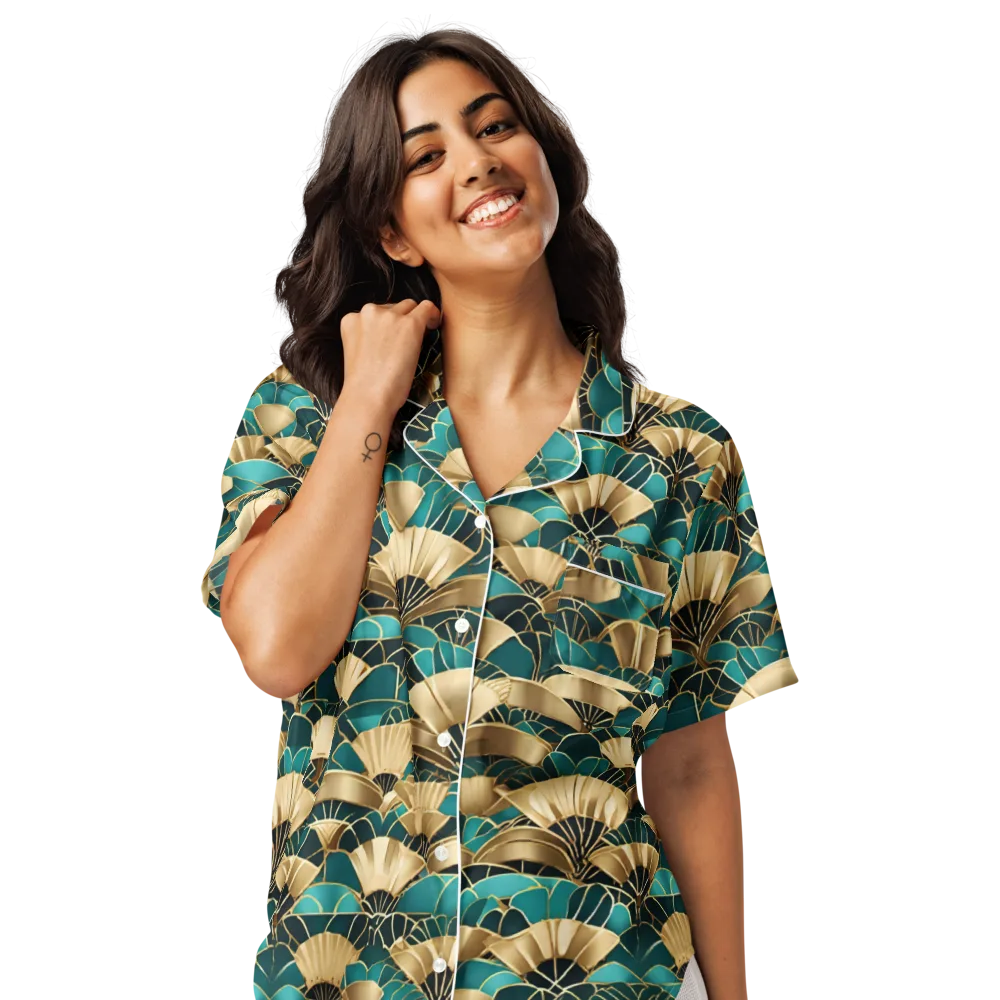 Gilded Fans on Women's Short Sleeve Pajama Top — Front