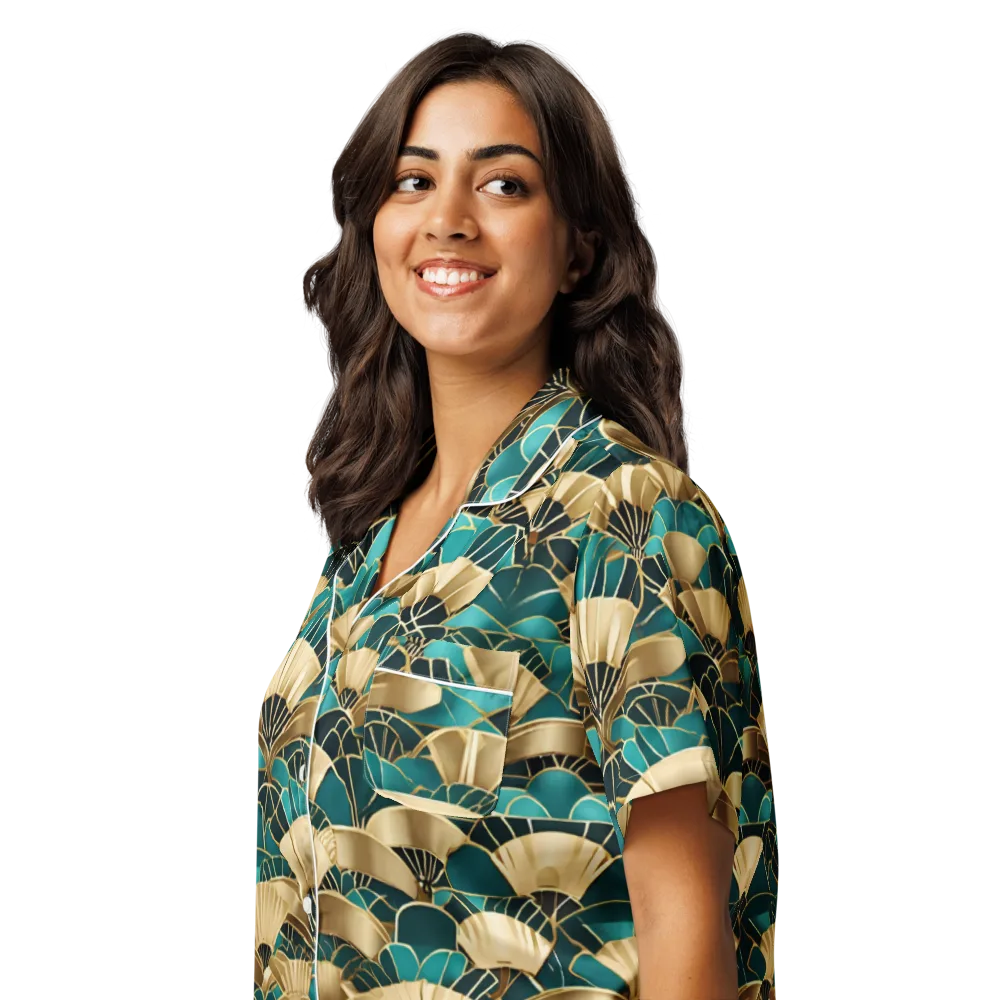 Gilded Fans on Women's Short Sleeve Pajama Top — Left Front