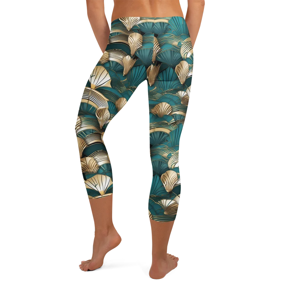 Gilded Fan Deco on Capri Leggings — Back