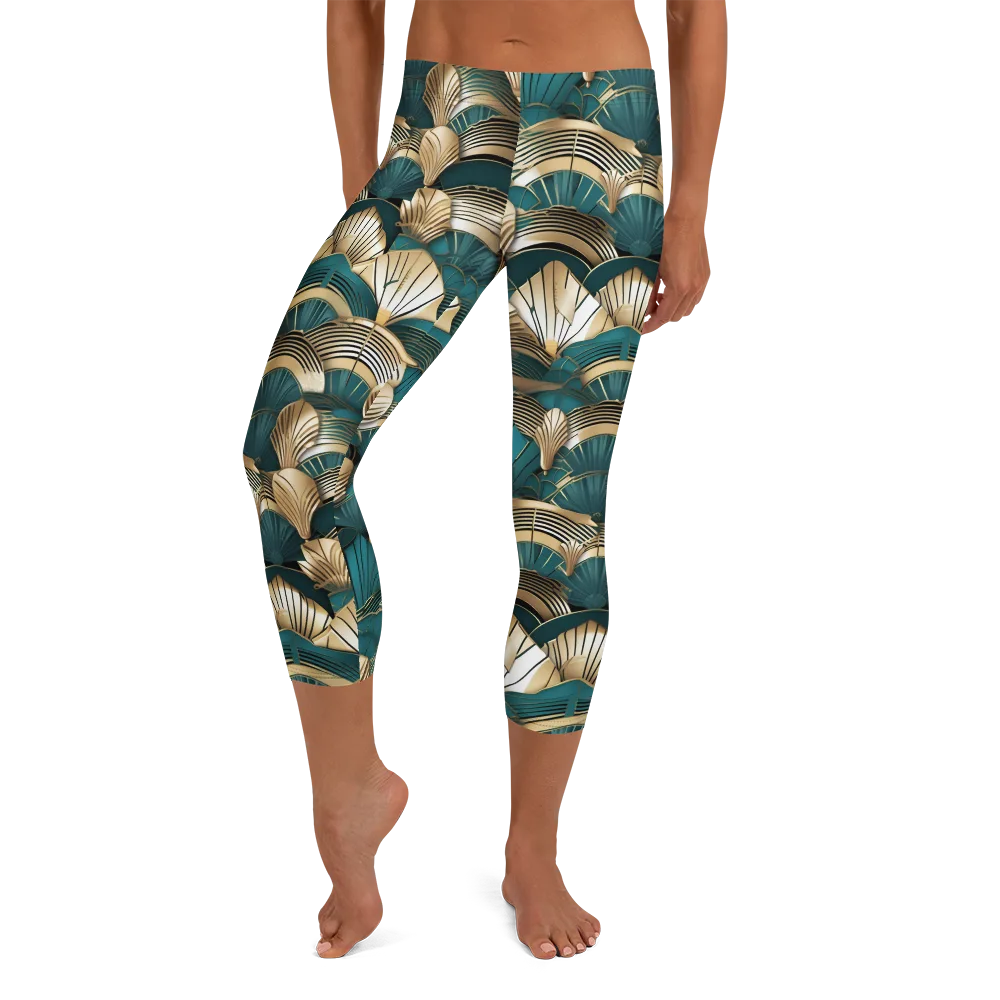 Gilded Fan Deco on Capri Leggings — Front