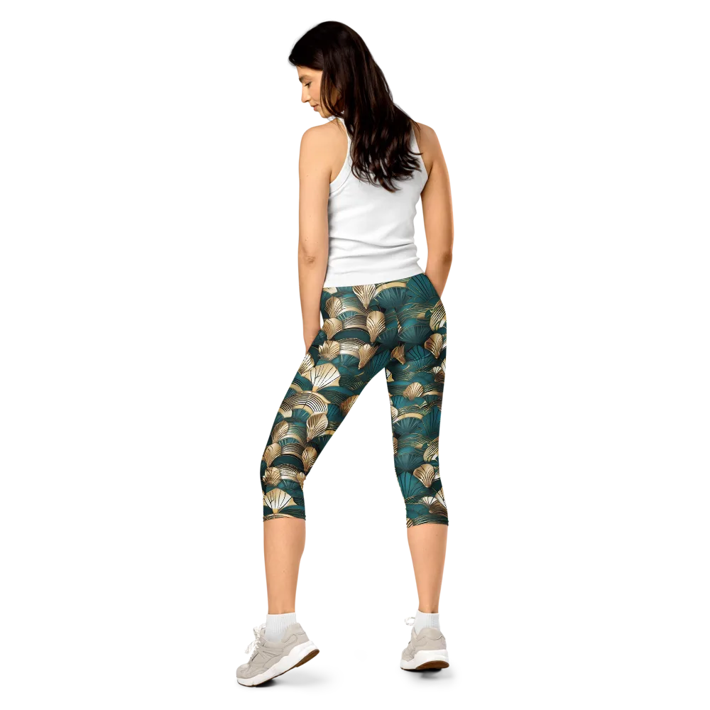 Gilded Fan Deco on Capri Leggings — Back