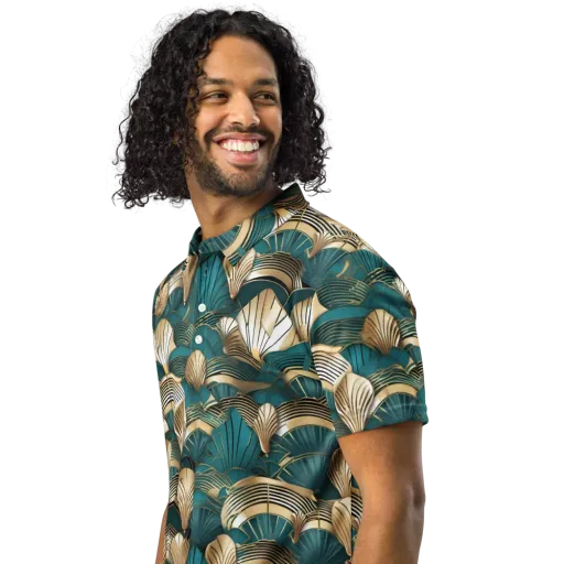 Gilded Fan Deco on a Men's Slim Fit Polo Shirt