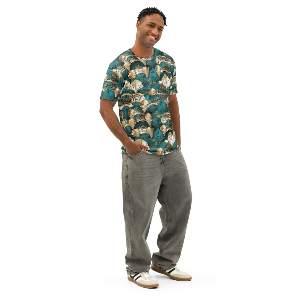 Gilded Fan Deco on Men's Cotton Crew Neck T-Shirt — Right Front