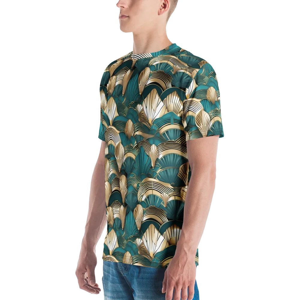 Gilded Fan Deco on Men's Crew Neck T-Shirt — Left