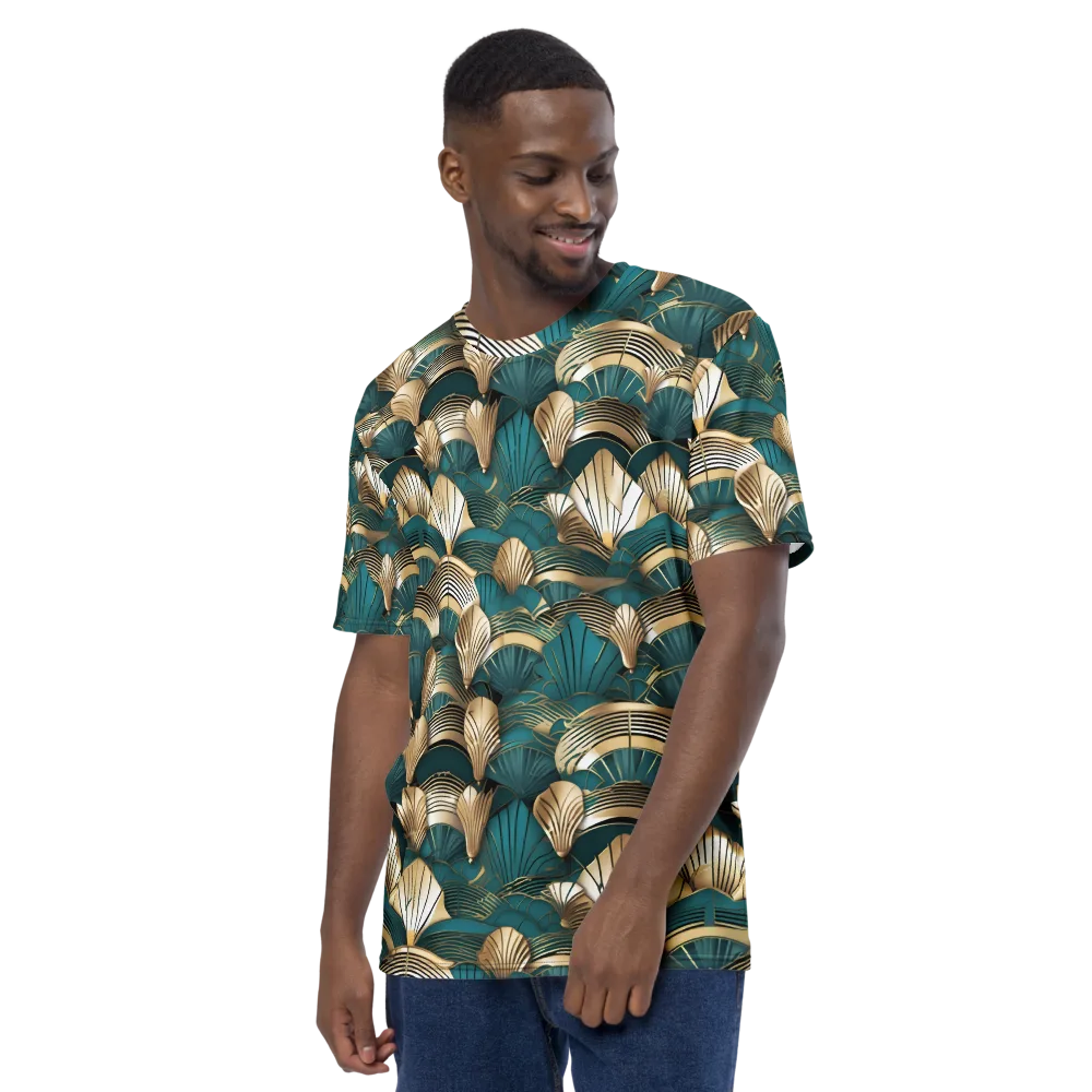 Gilded Fan Deco on Men's Crew Neck T-Shirt — Left