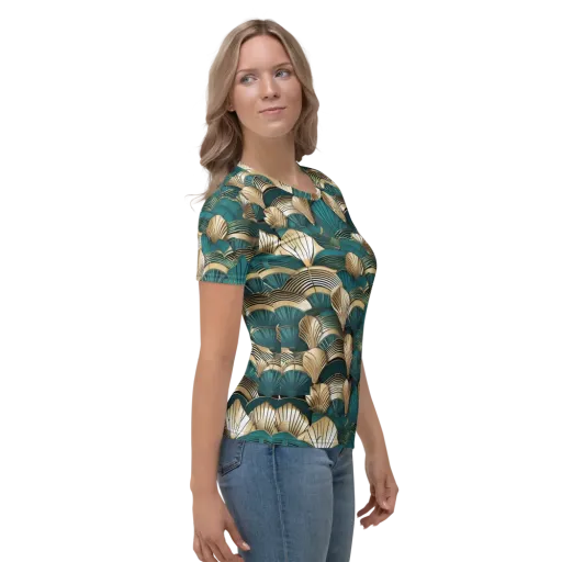 Gilded Fan Deco on a Women's Crew Neck T-Shirt