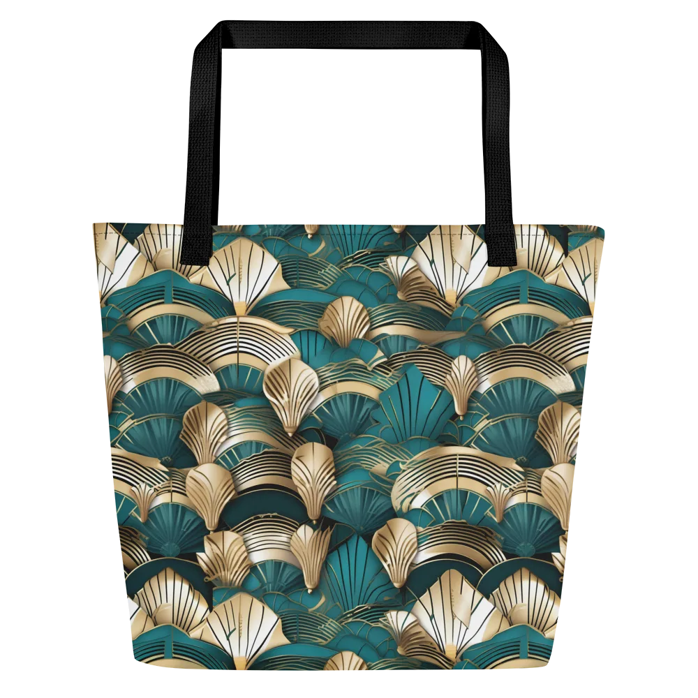 Gilded Fan Deco on Large Tote Bag W/ Pocket — Front