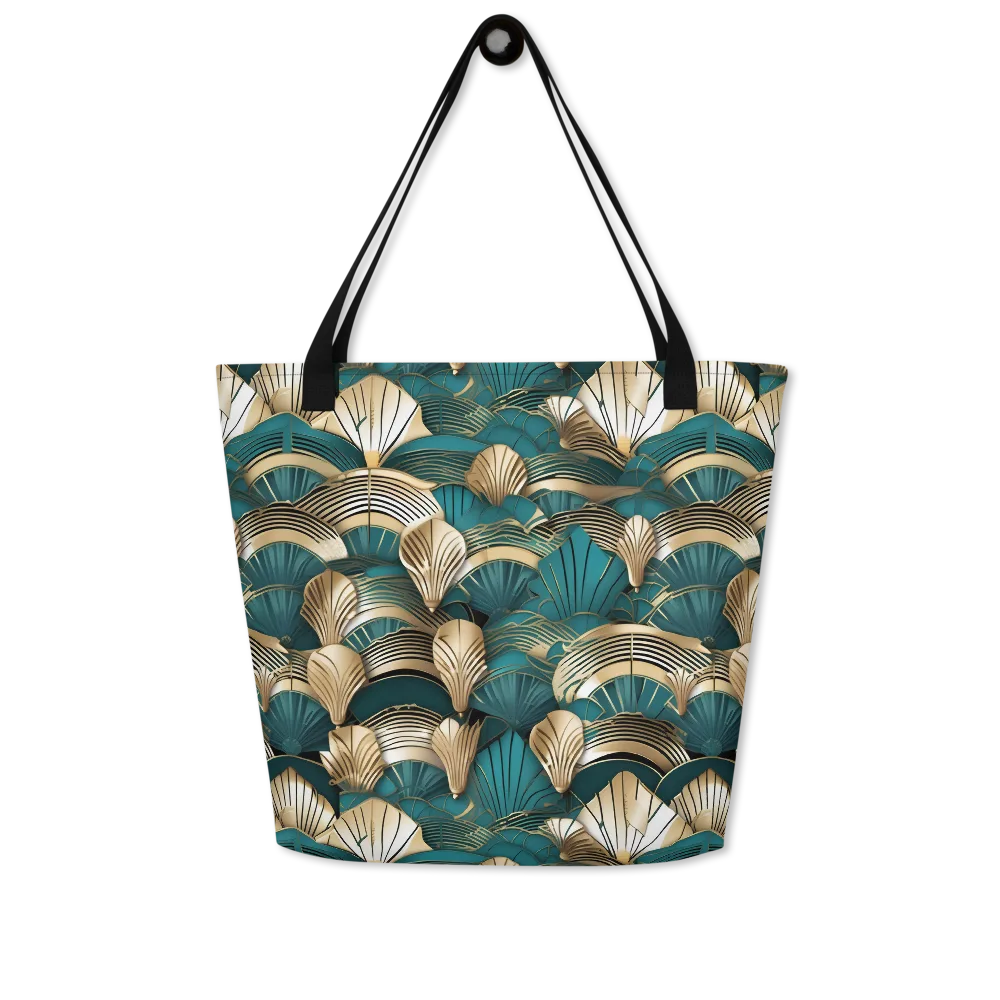 Gilded Fan Deco on Large Tote Bag W/ Pocket — Front