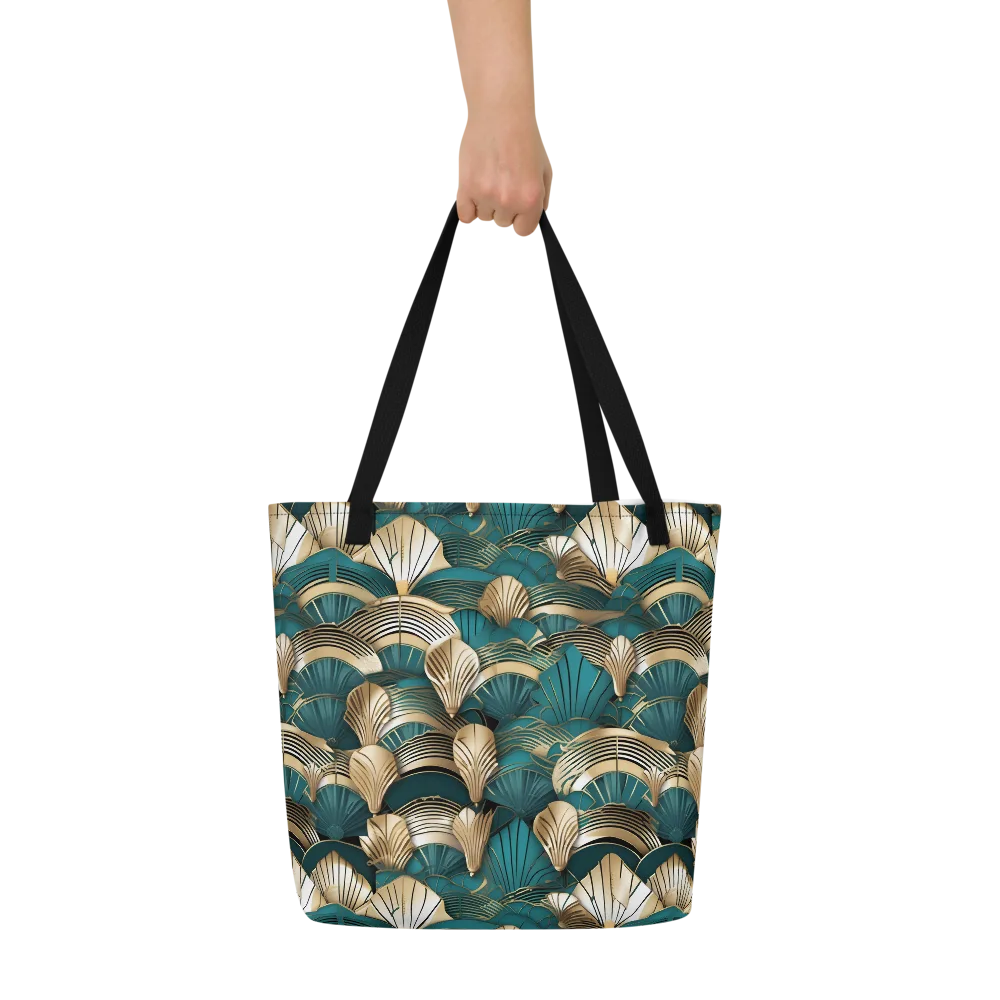 Gilded Fan Deco on Large Tote Bag W/ Pocket — Front