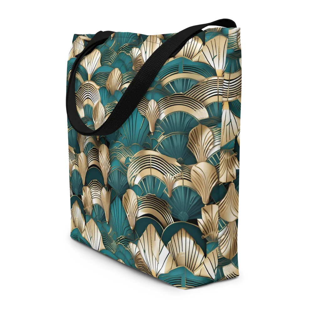 Gilded Fan Deco on Large Tote Bag W/ Pocket — Front