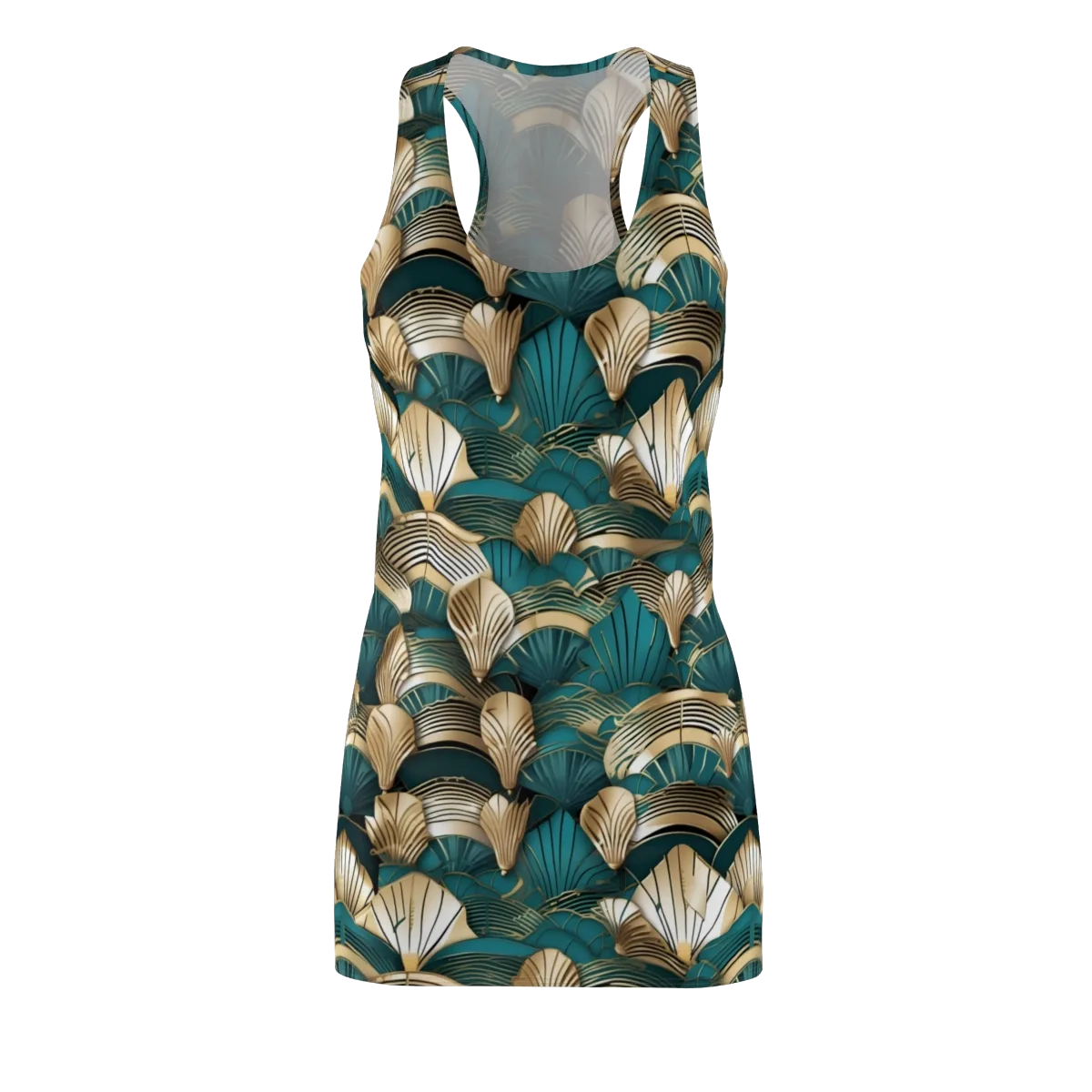 Gilded Fan Deco on Racerback Dress — Front