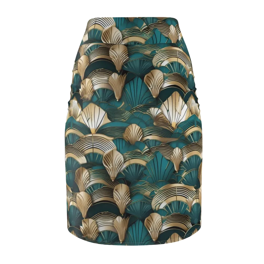 Gilded Fan Deco on Pencil Skirt — Back