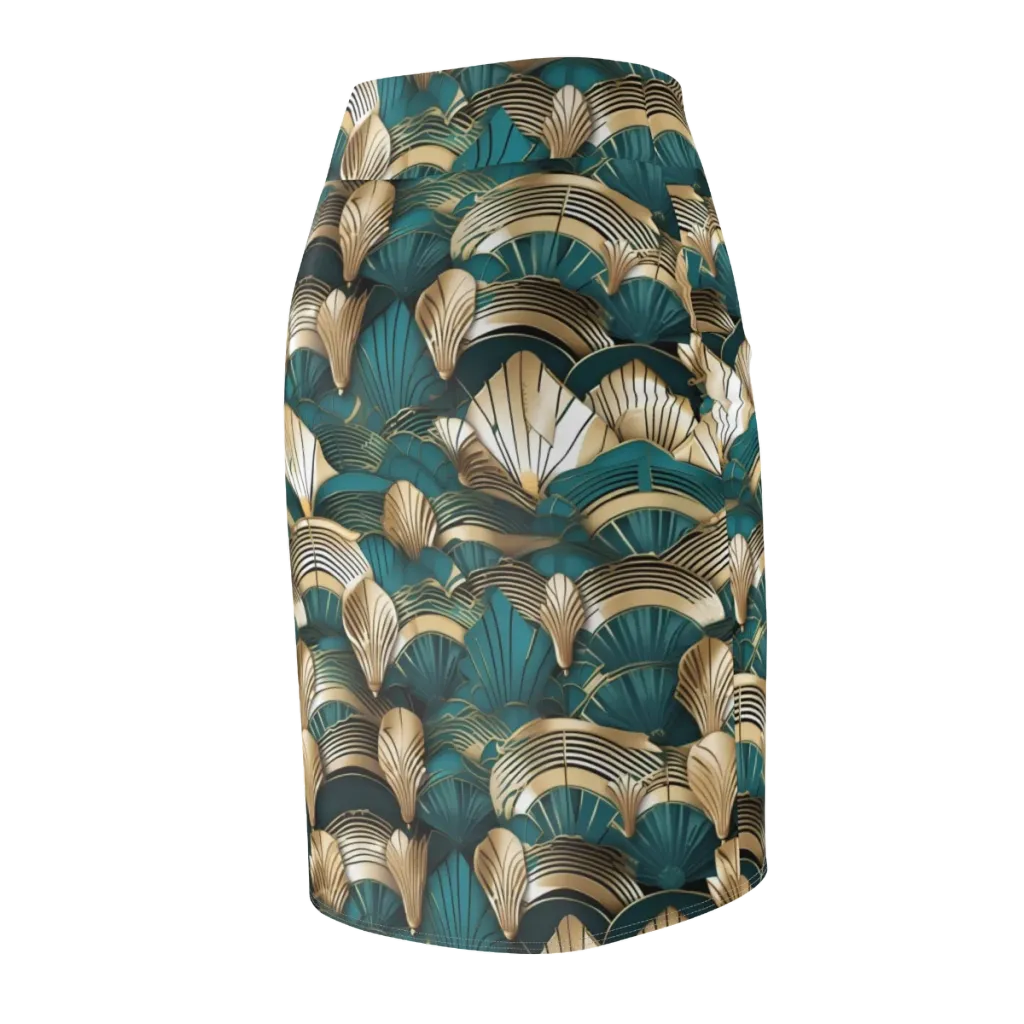 Gilded Fan Deco on Pencil Skirt — Back Side