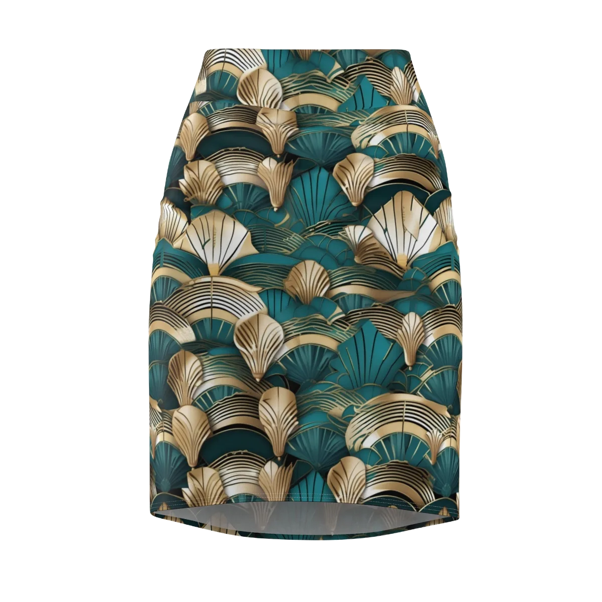 Gilded Fan Deco on Pencil Skirt — Front