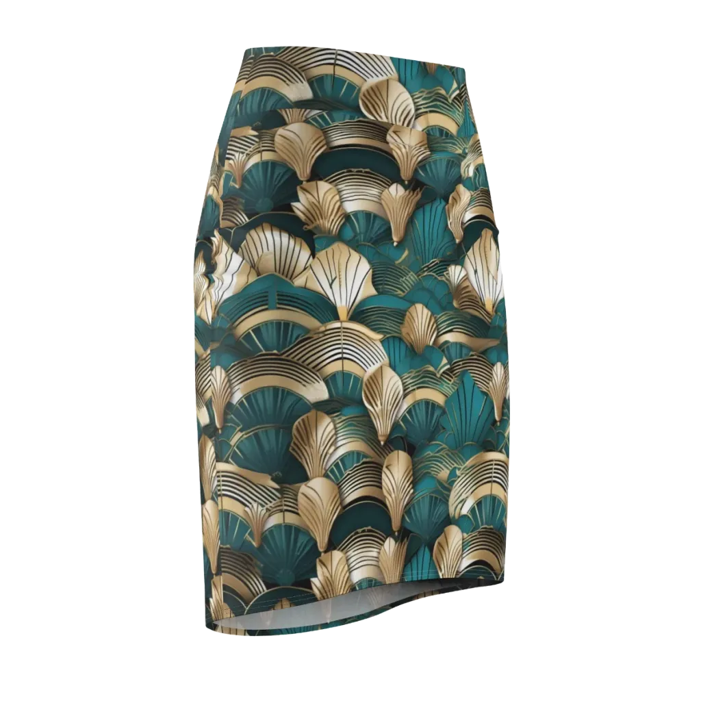 Gilded Fan Deco on Pencil Skirt — Front Side