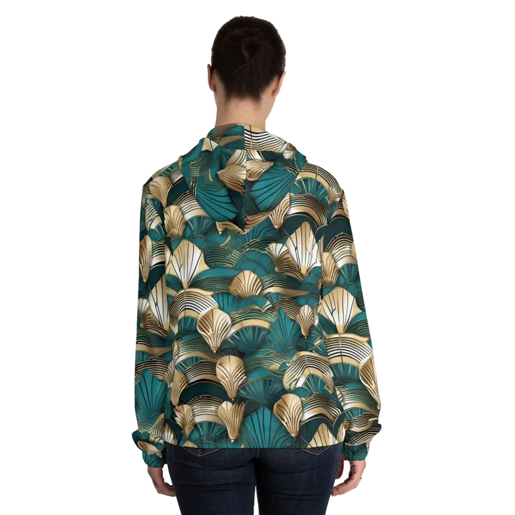 Gilded Fan Deco on Women's Full-Zip Hoodie — Back On Person