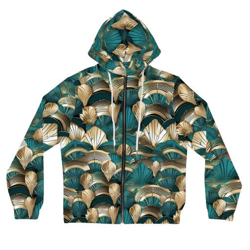 Gilded Fan Deco on a Women's Full-Zip Hoodie