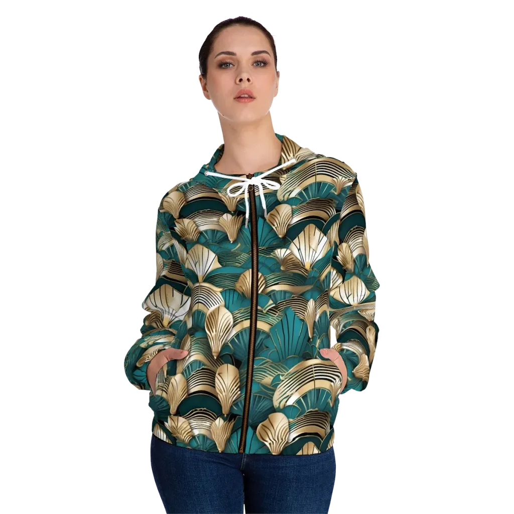 Gilded Fan Deco on Women's Full-Zip Hoodie — Front On Person