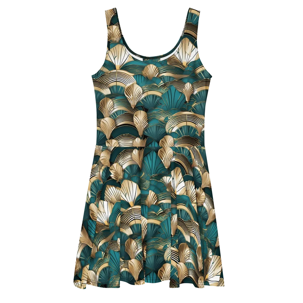 Gilded Fan Deco on Skater Dress — Front