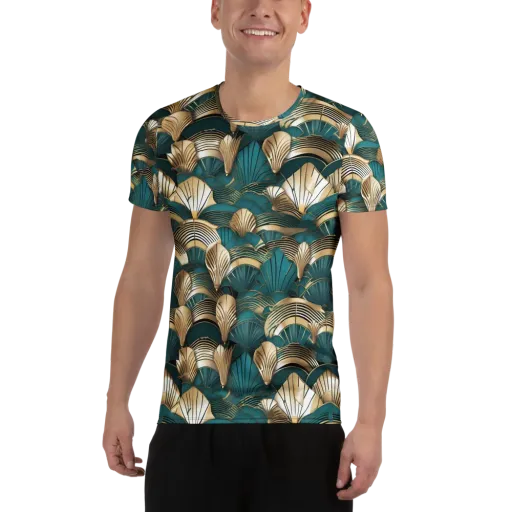 Gilded Fan Deco on a Men's Athletic T-Shirt