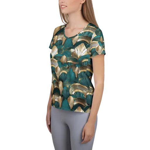 Gilded Fan Deco on a Women's Athletic T-Shirt