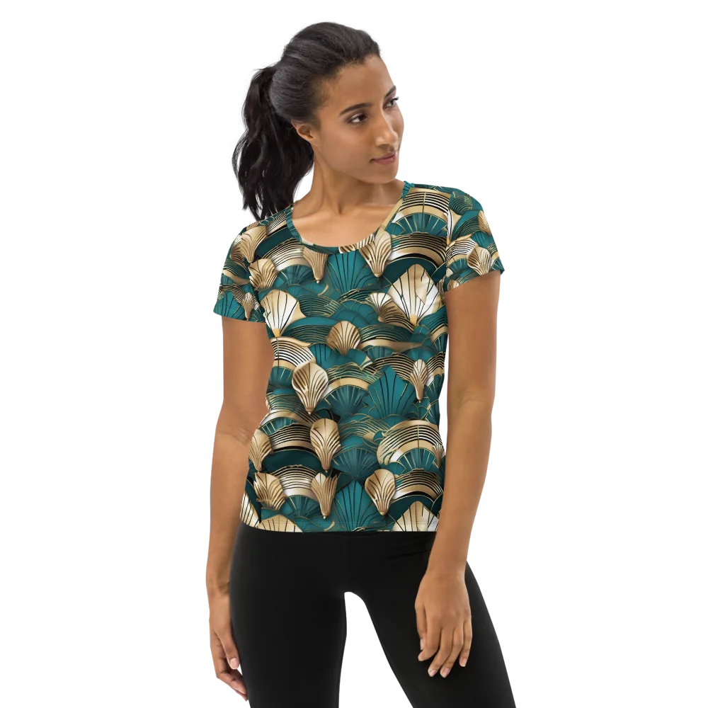 Gilded Fan Deco on Women's Athletic T-Shirt — Front