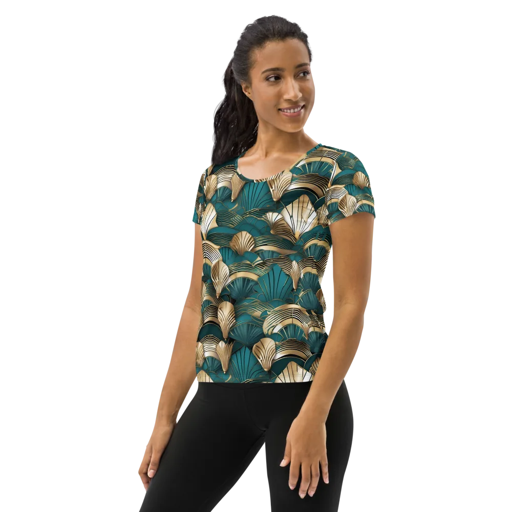 Gilded Fan Deco on Women's Athletic T-Shirt — Left