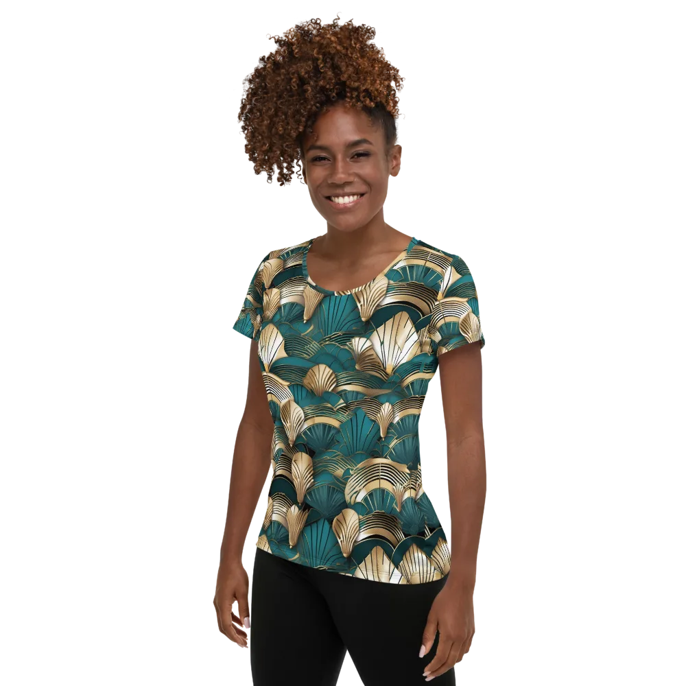 Gilded Fan Deco on Women's Athletic T-Shirt — Left