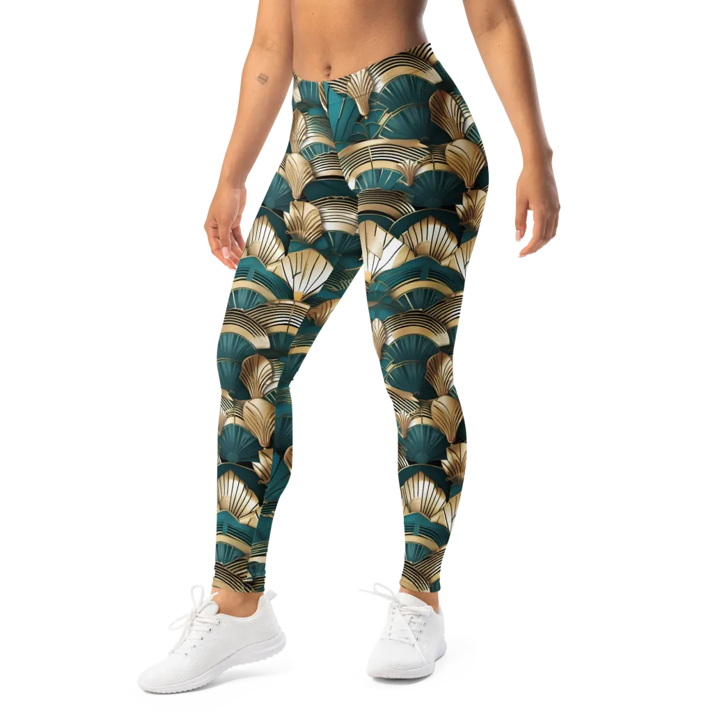 Gilded Fan Deco on Leggings — Left Front