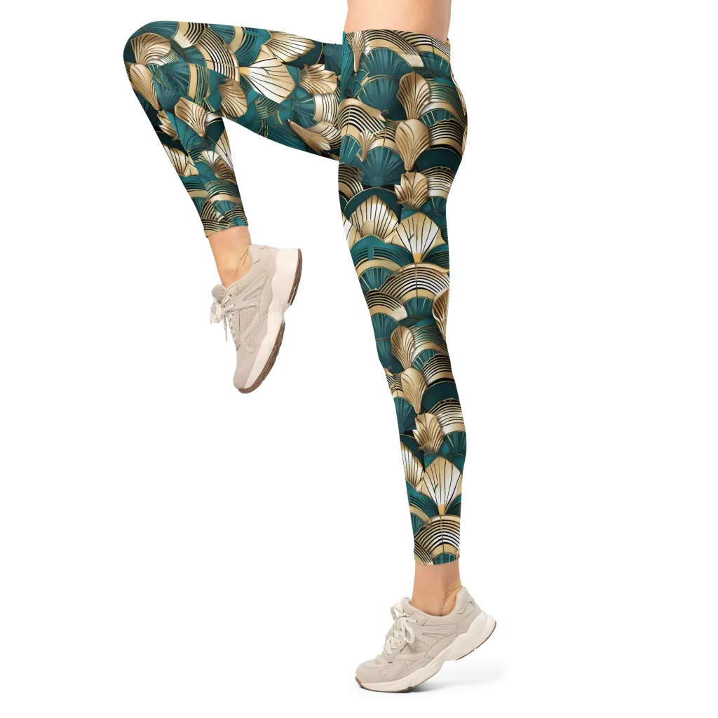 Gilded Fan Deco on Leggings — Left