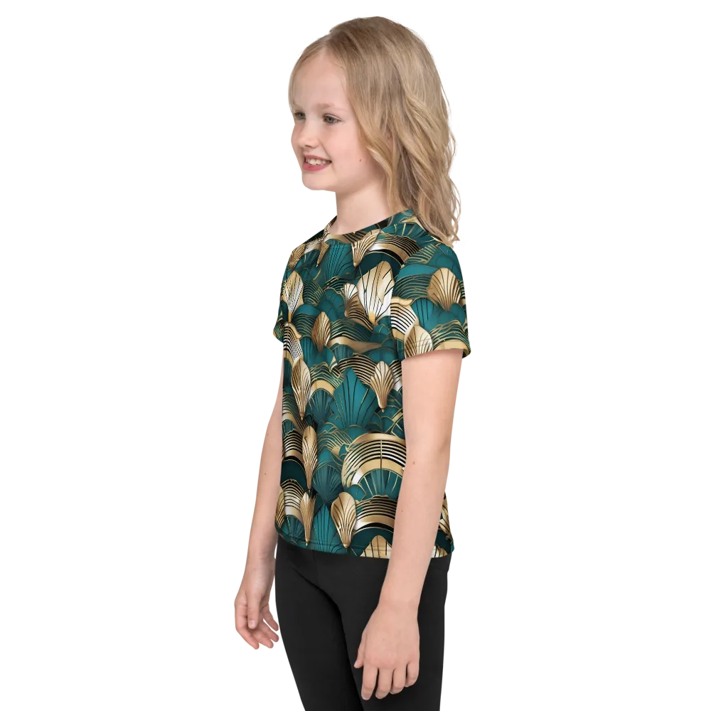 Gilded Fan Deco on Kids Crew Neck T-Shirt — Left